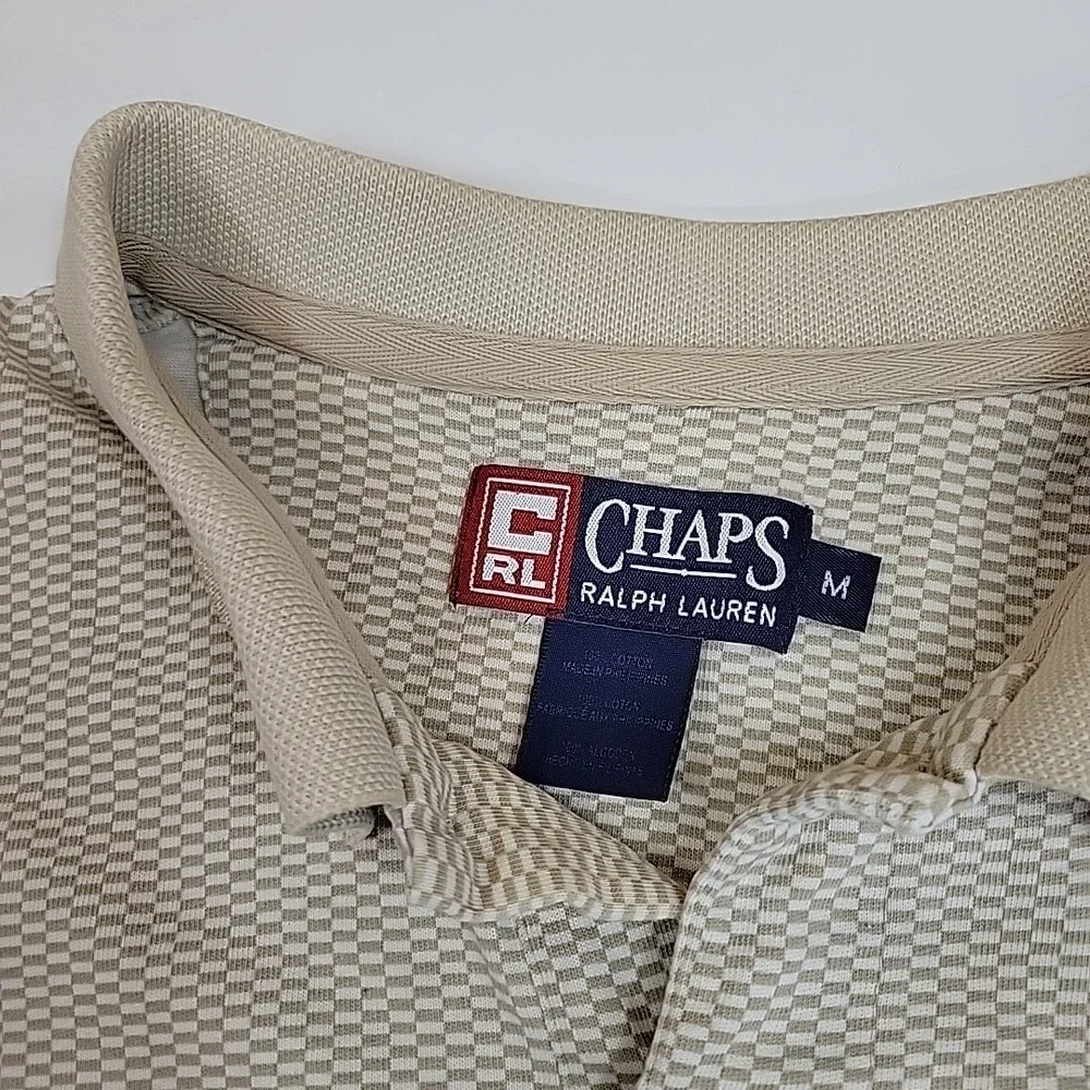 Vintage Chaps‎ Ralph Lauren Polo Shirt Mens Medium Beige Check Golf Casual